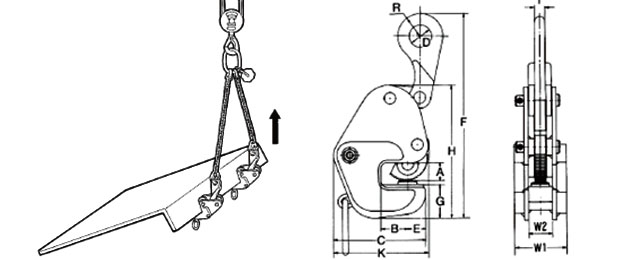 GD型横吊钢板钳使用图与尺寸图：龙海起重工具