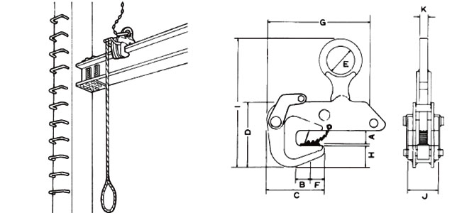 HR型横吊钢板钳使用图片尺寸图：龙海起重工具